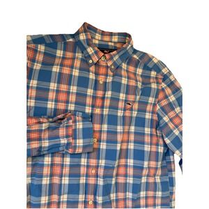 Vineyard Vines Mens Whale Shirt Size Large Blue Coral Plaid Button Down